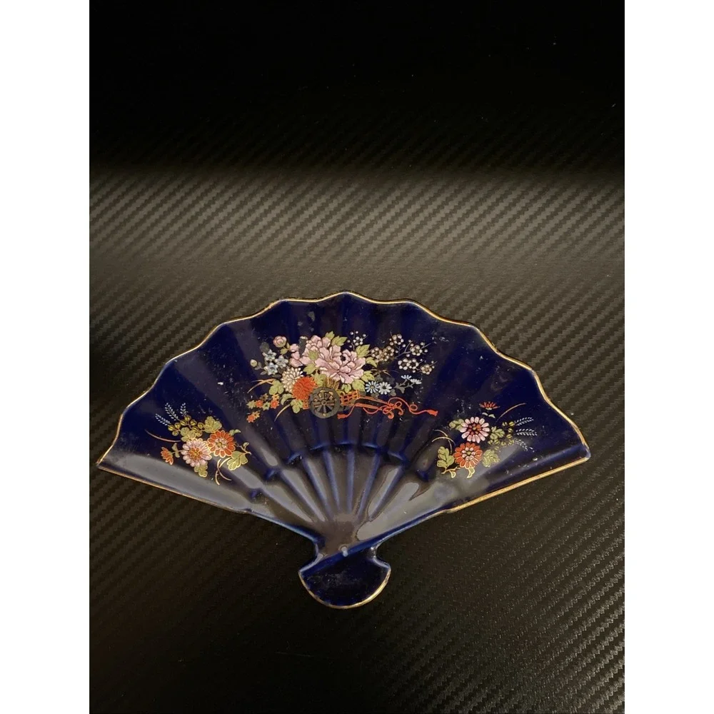 Vtg Pair of Cobalt Blue Hand Painted Artmark Japan Small Vases 4